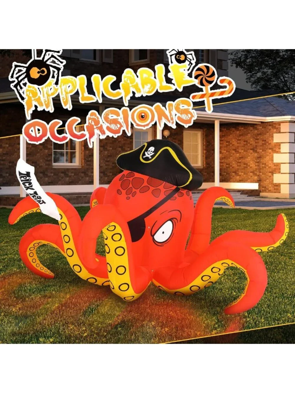 Giant 7.2 ft Lighted Halloween Inflatable Pirate Octopus for Outdoor Decor